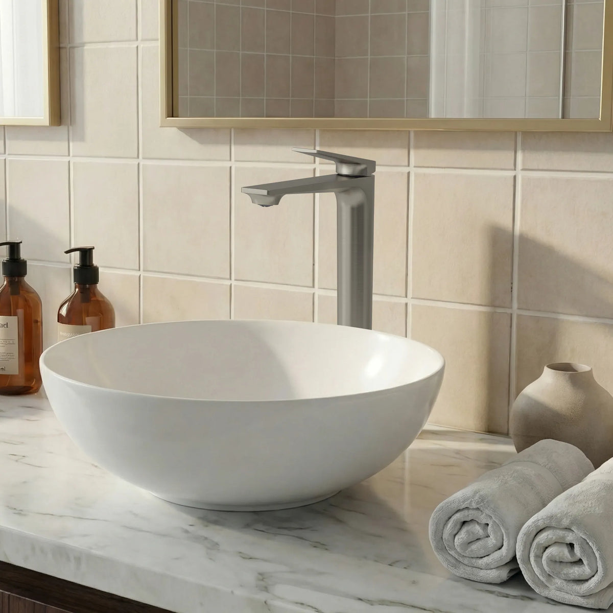 Single-Handle Vessel Bathroom Sink Faucet With Pop-Up Drain