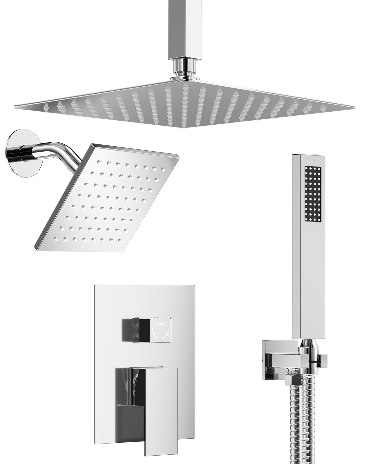 Square Ceiling-Mounted Dual Shower System with Handheld Spray