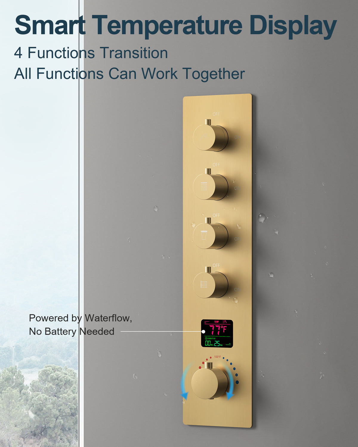 LED Ceiling-Mounted Thermostatic Shower System with Body Jets