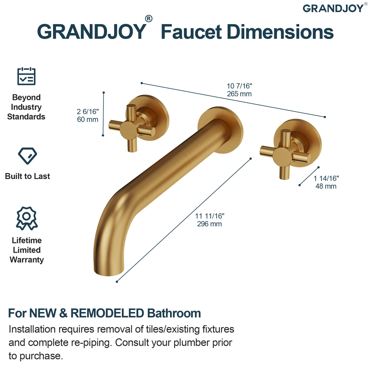 Wall-Mounted Long-Spout Roman Bathtub Faucet with Dual Handles