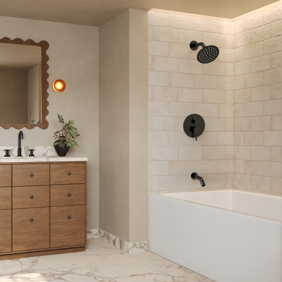 Single-Handle 6-Inch Round Wall-Mounted Tub and Shower System