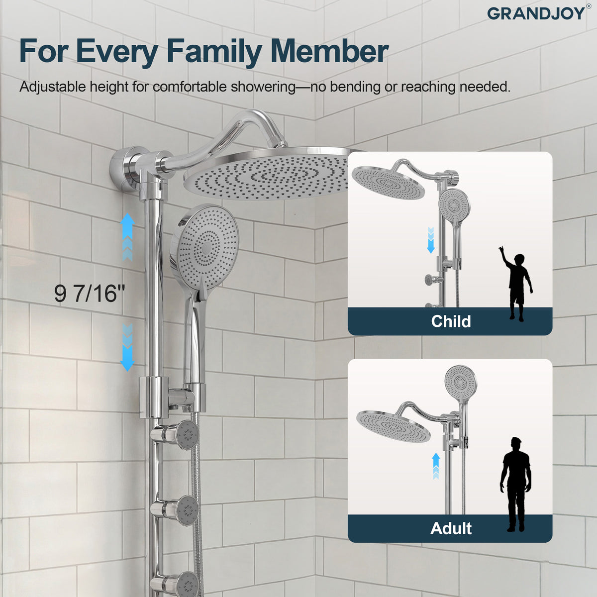 Exposed Rain Shower System with Handheld and Side Sprays