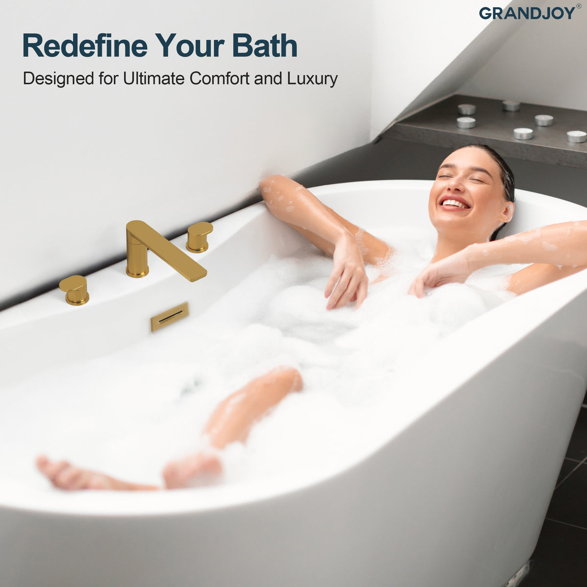 Low-Arc Deck-Mounted Roman Bathtub Faucet with Dual Handles