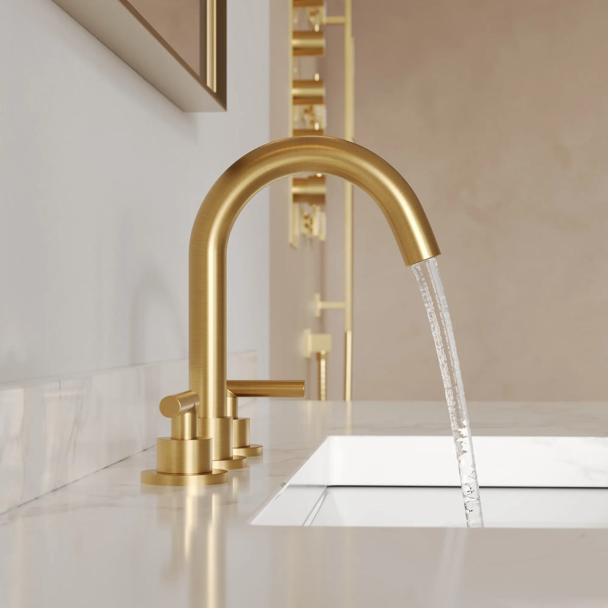 Two-Handle Mid Arc Widespread Bathroom Sink Faucet With Pop-Up Drain