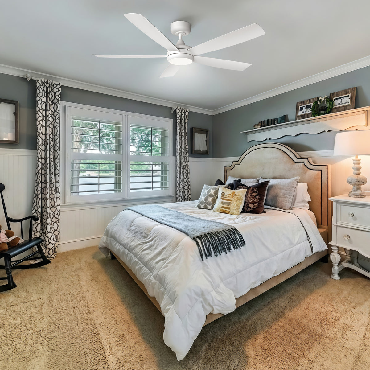 52-Inch Flush Mount 5-Blade Ceiling Fan with Light and Smart Control