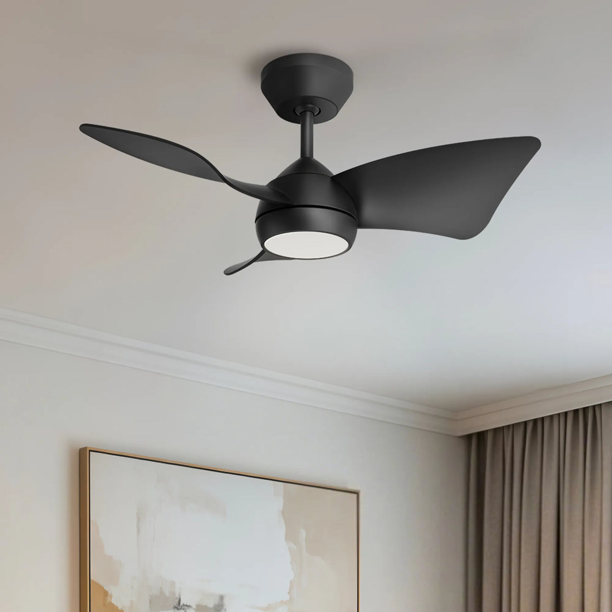 30-Inch Downrod Mount 3-Blade Ceiling Fan with Light and Remote Control