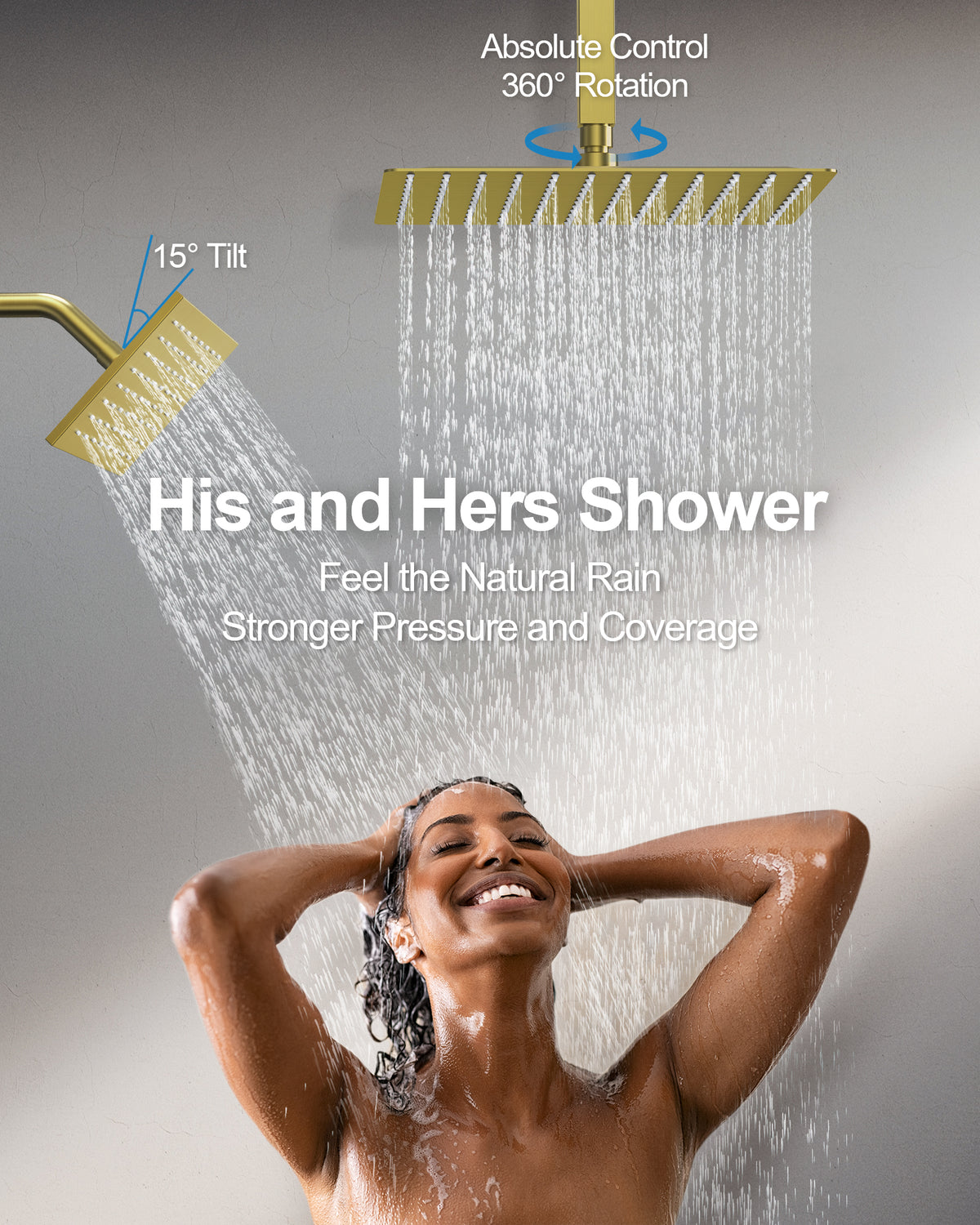 Ceiling-Mounted Thermostatic Dual Rainfall Shower System with Handheld