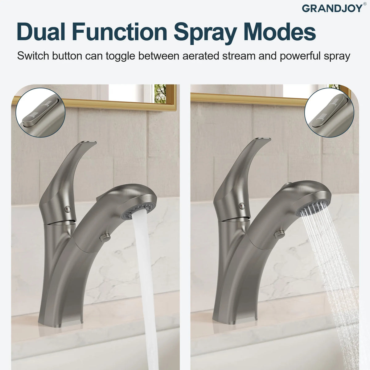 Single-Handle Pull-Out Bathroom Sink Faucet With Dual Spray Modes And Pop-Up Drain