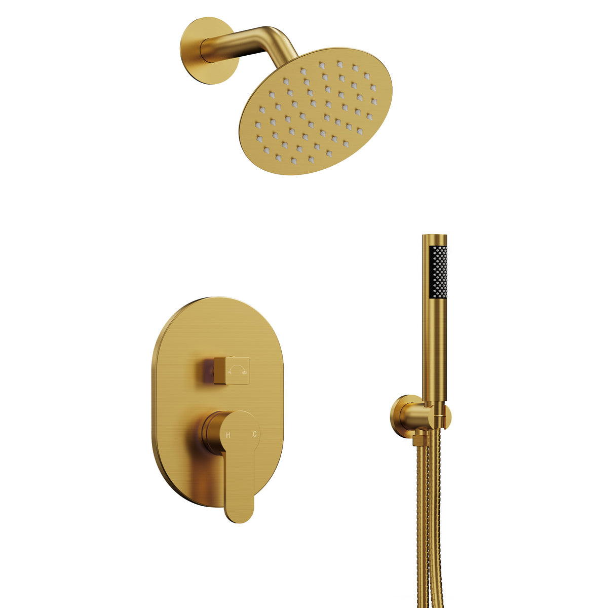 Round Wall-Mounted Rain Shower System with Handheld Spray