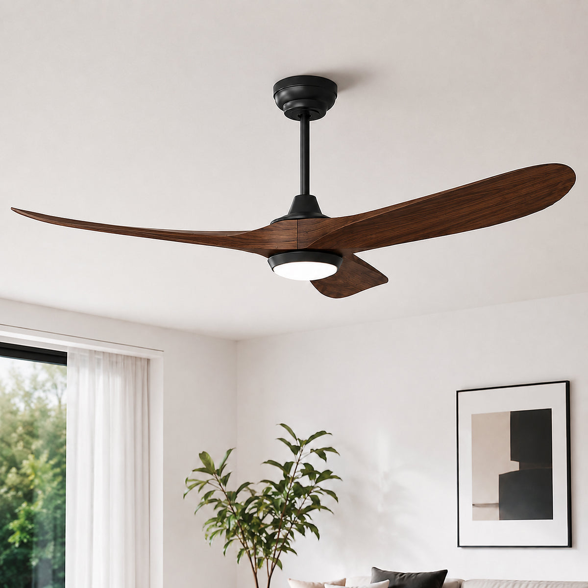 60-Inch Downrod Mount 3-Blade Ceiling Fan with Light and Remote Control