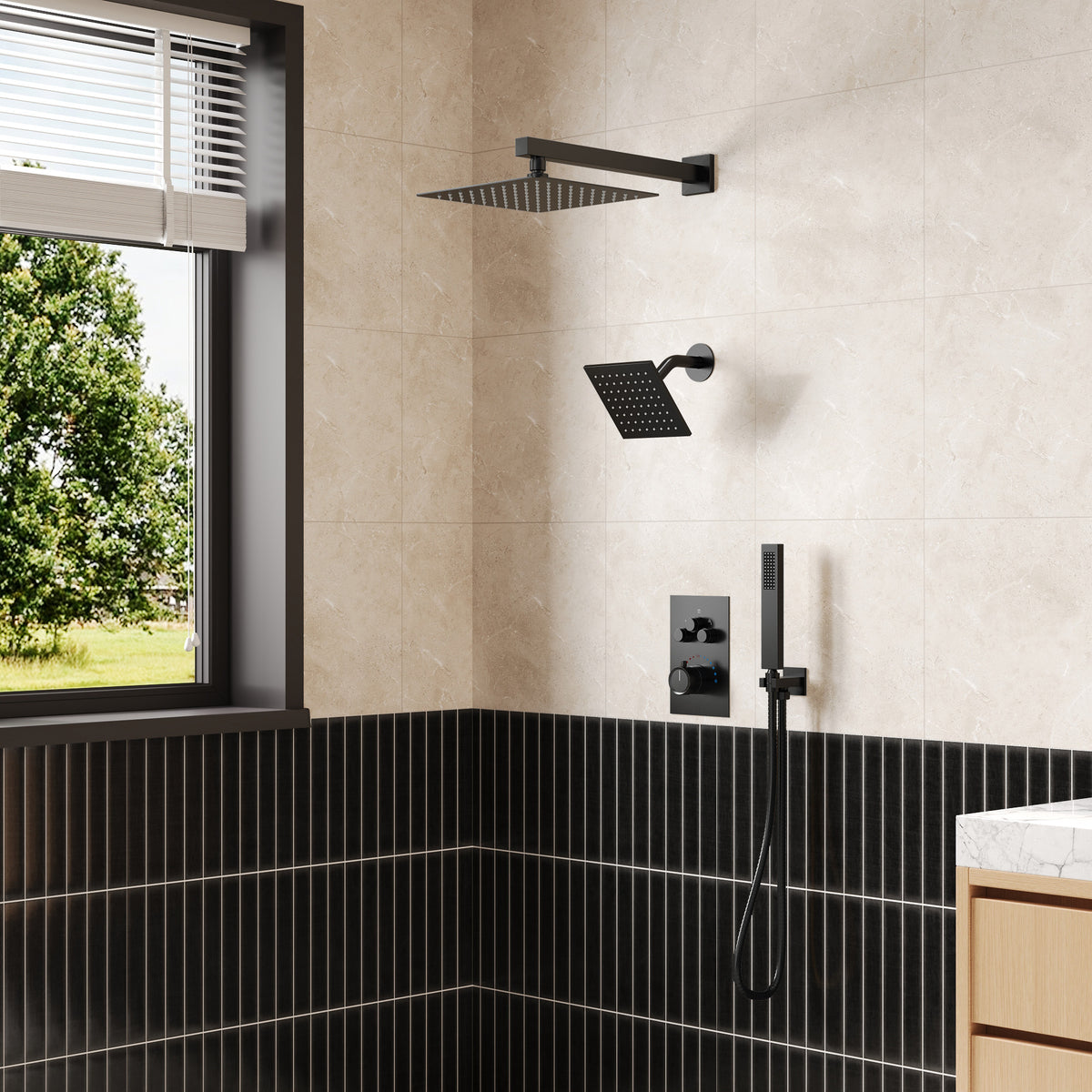Wall-Mounted Thermostatic Dual Shower System with Handheld Spray