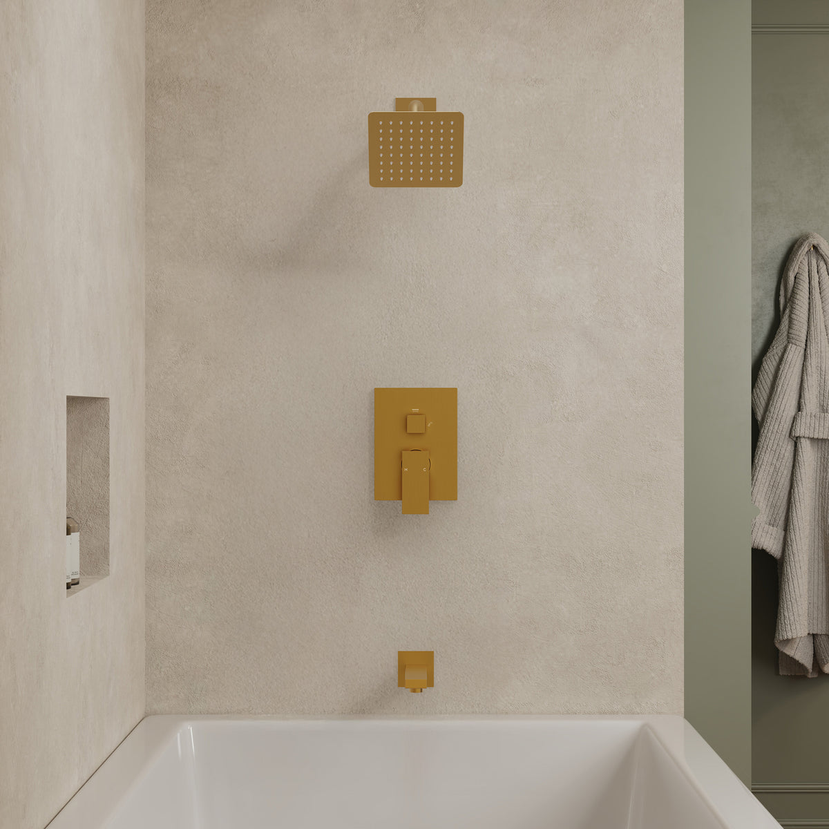 Square Wall-Mounted Shower System with Pressure-Balanced Tub Spout