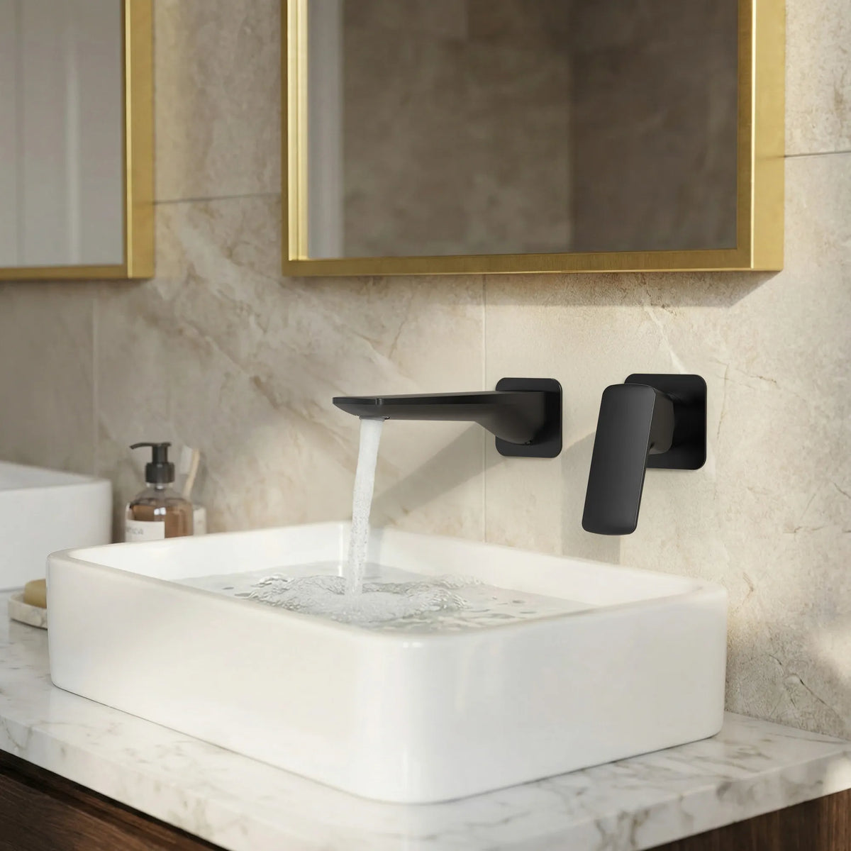 Single-Handle Wall-Mount Bathroom Sink Faucet With Pop-Up Drain