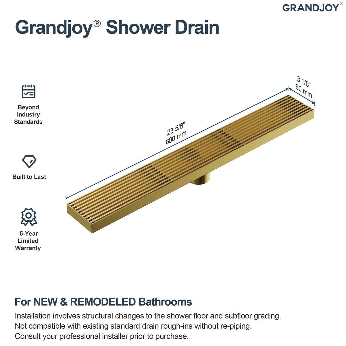 24-Inch Linear Shower Drain with Anti-Odor Core and Hair Catcher