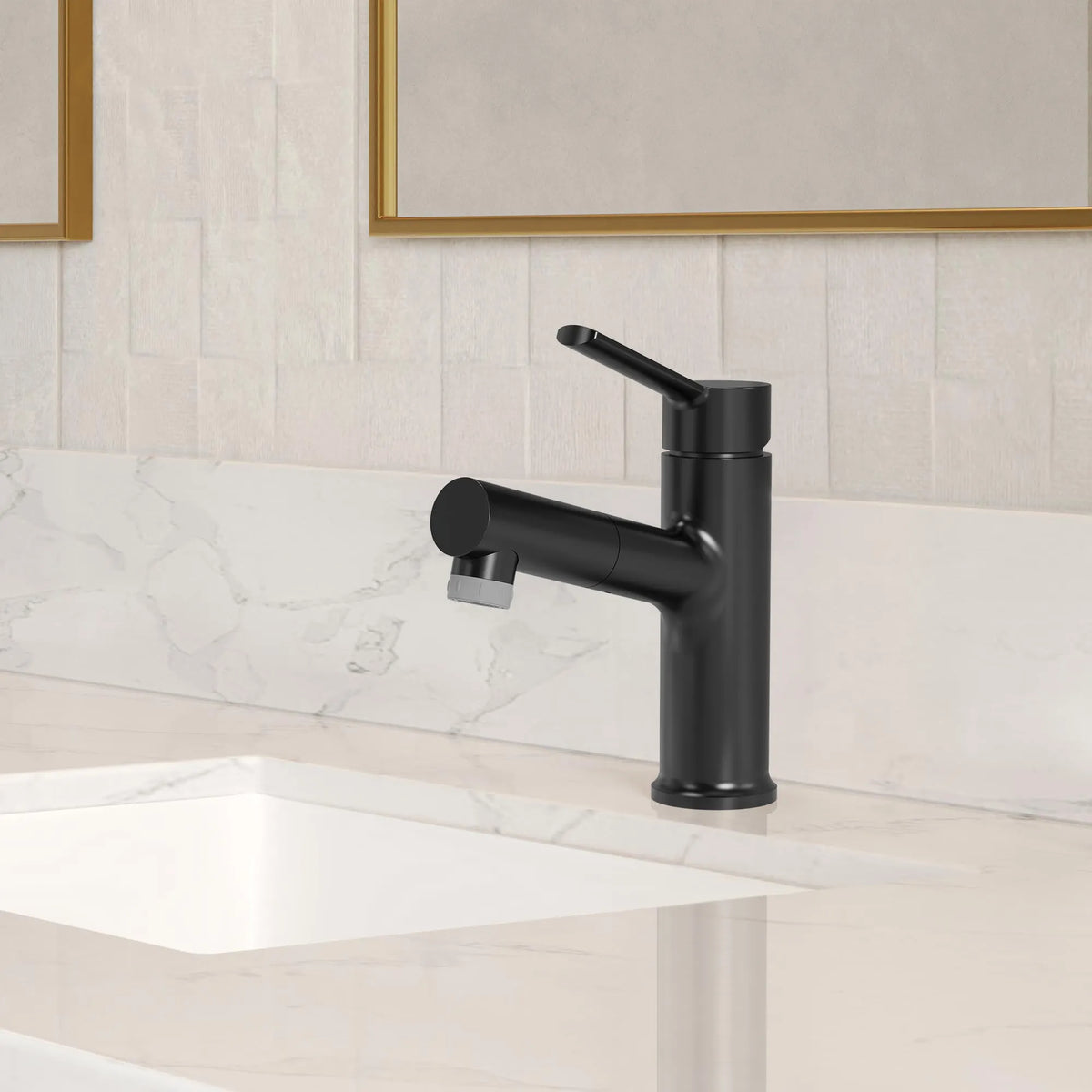 Single-Handle Pull-Out Bathroom Sink Faucet With Dual Spray Modes And Pop-Up Drain