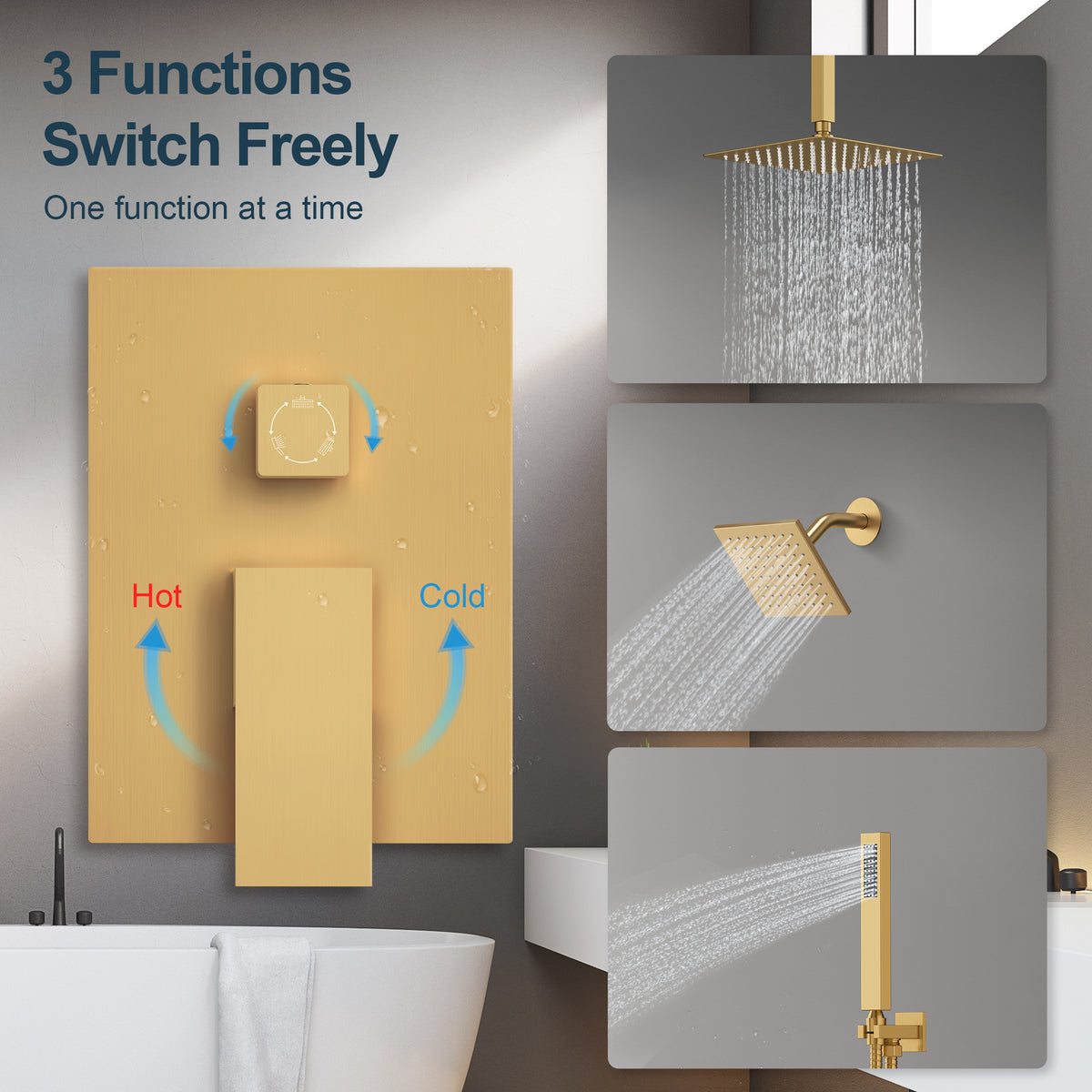Square Ceiling-Mounted Dual Shower System with Handheld Spray