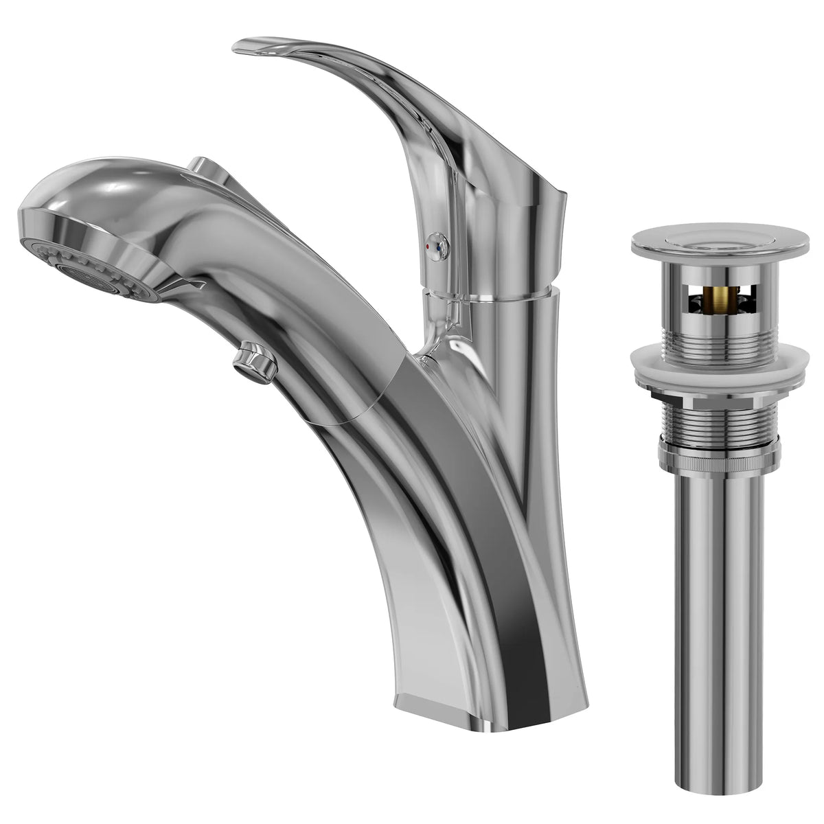 Single-Handle Pull-Out Bathroom Sink Faucet With Dual Spray Modes And Pop-Up Drain