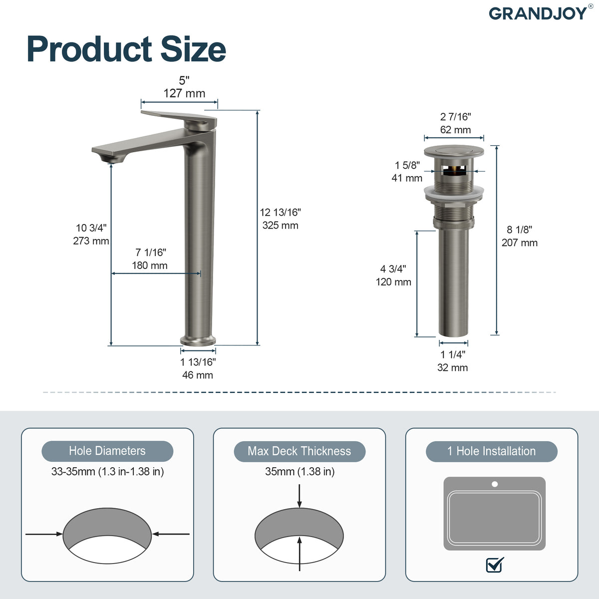 Single-Handle Vessel Bathroom Sink Faucet With Pop-Up Drain