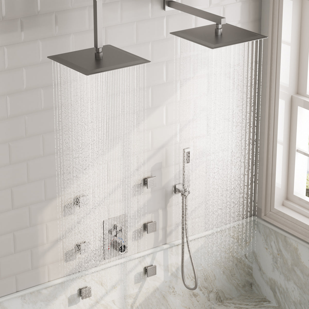 Square Wall-Mounted Dual Shower System with Body Jets