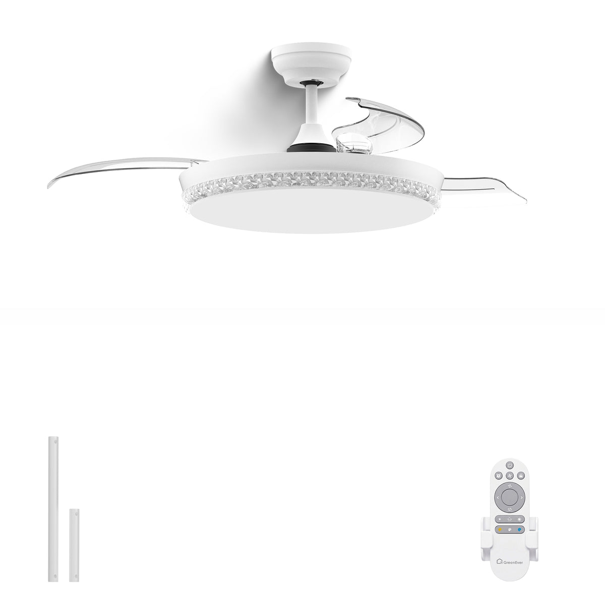 44-Inch Downrod Mount 4-Blade Retractable Ceiling Fan with Light and Remote Control