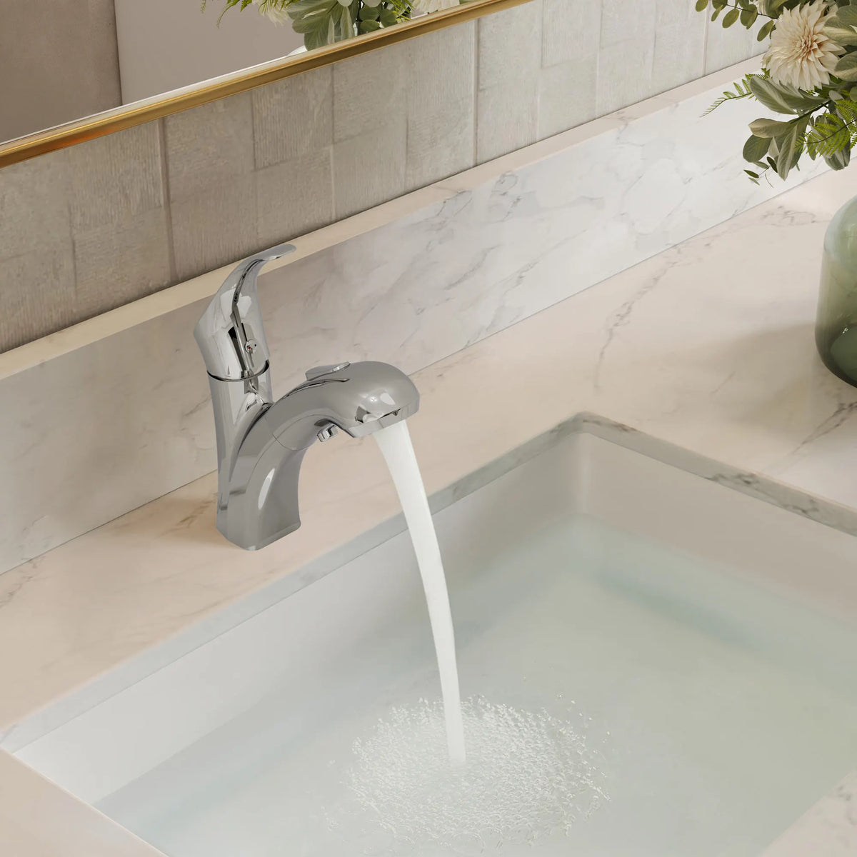 Single-Handle Pull-Out Bathroom Sink Faucet With Dual Spray Modes And Pop-Up Drain