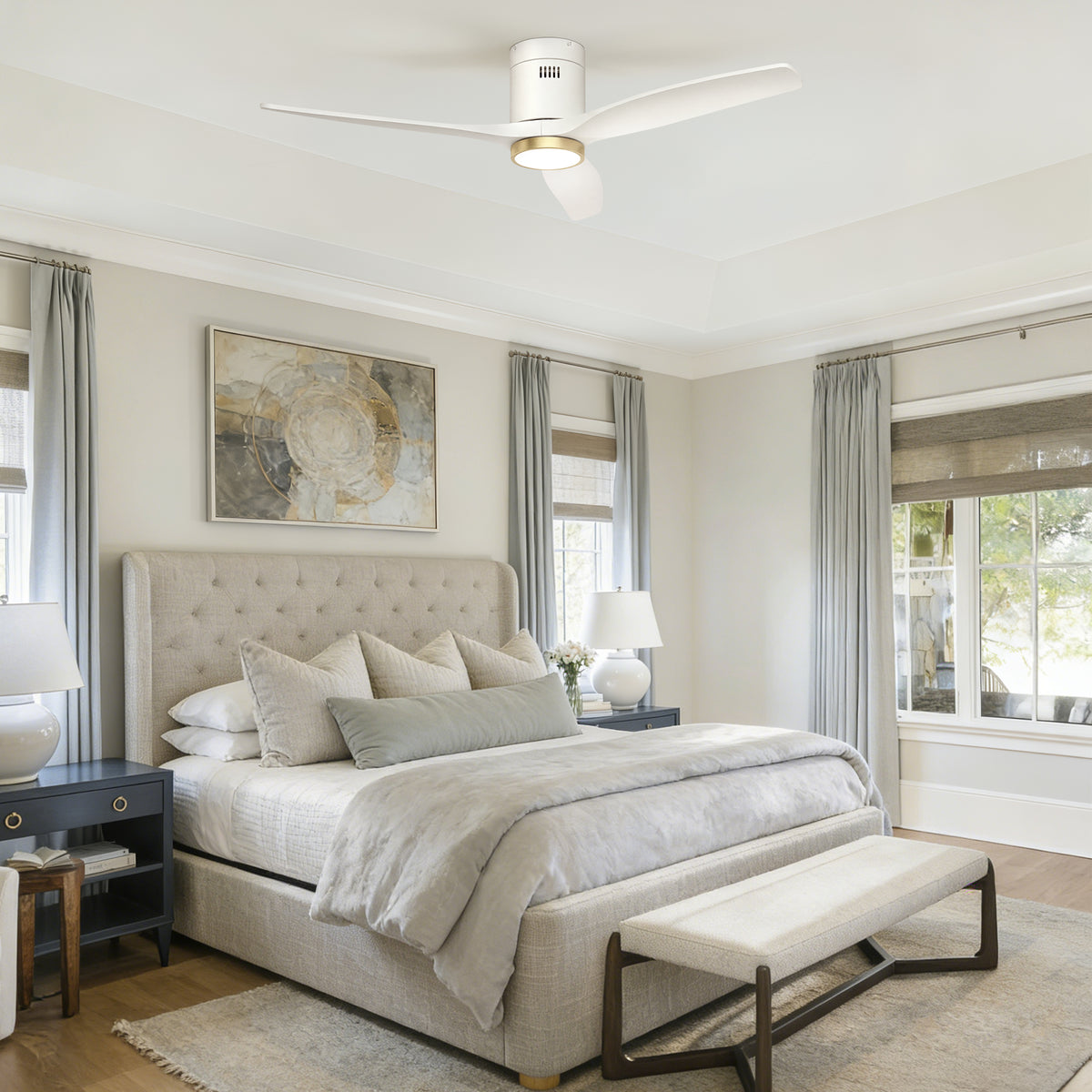 52-Inch Flush-Mount 3-Blade Ceiling Fan with Light, Wall Control and Remote