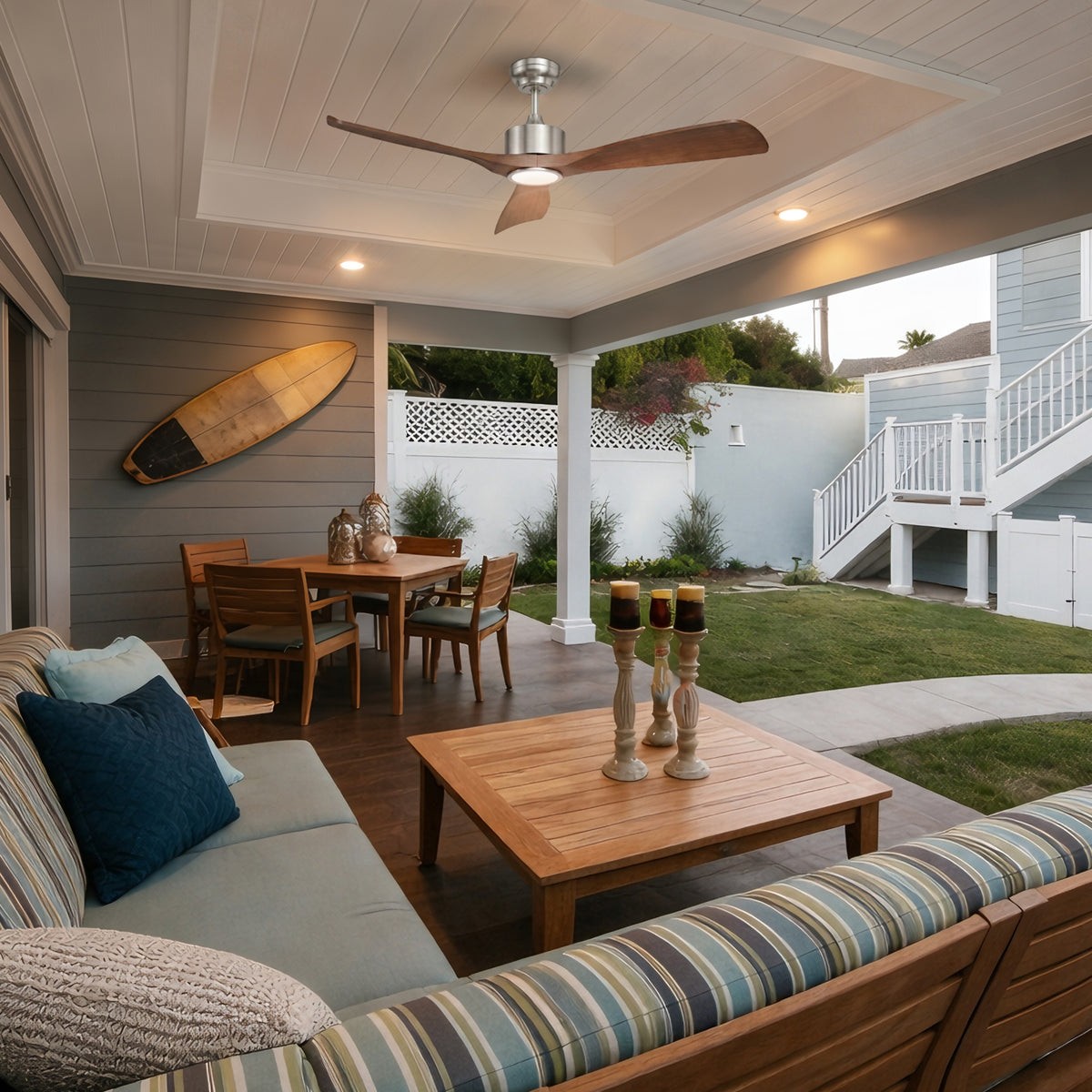 52-Inch Downrod Mount 3-Blade Ceiling Fan with Light and Remote Control