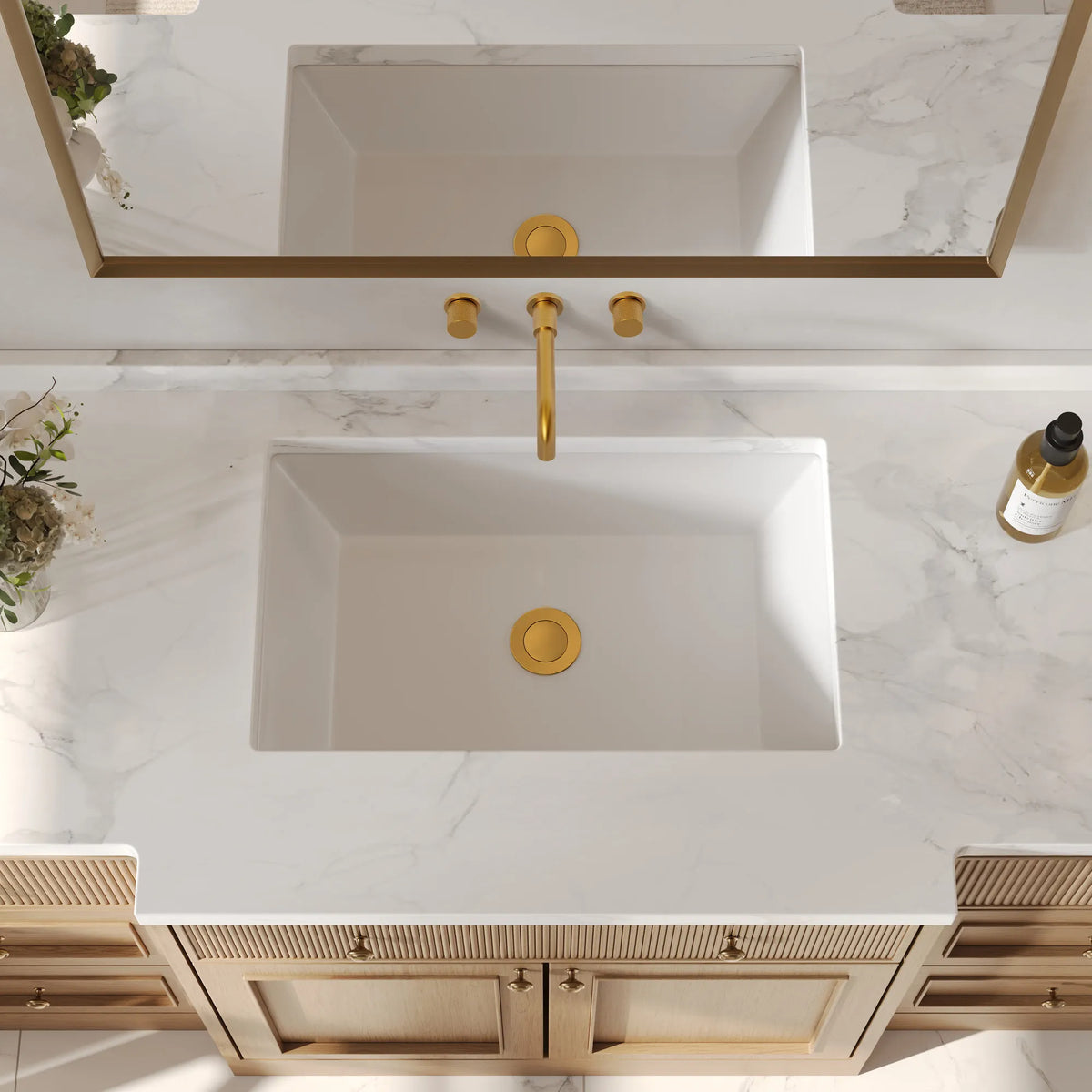 Two-Handle Wall-Mount Bathroom Sink Faucet With Pop-Up Drain