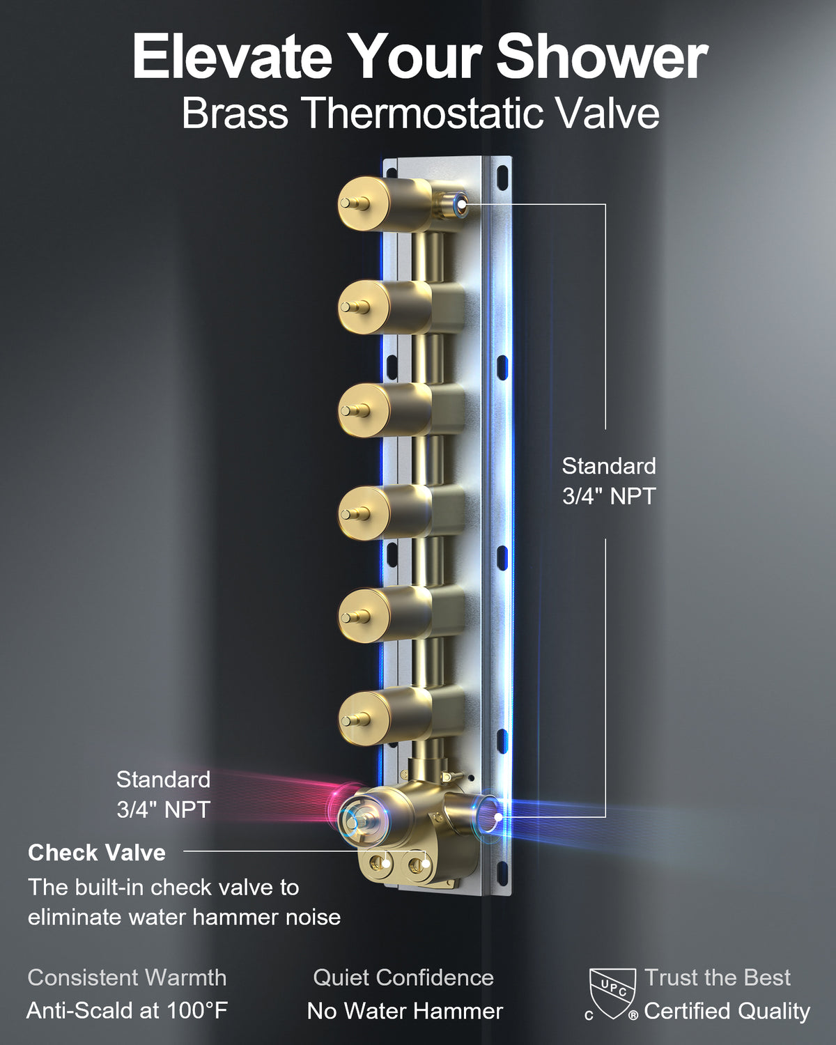 LED Music Ceiling-Mounted Thermostatic Shower System with Body Jets