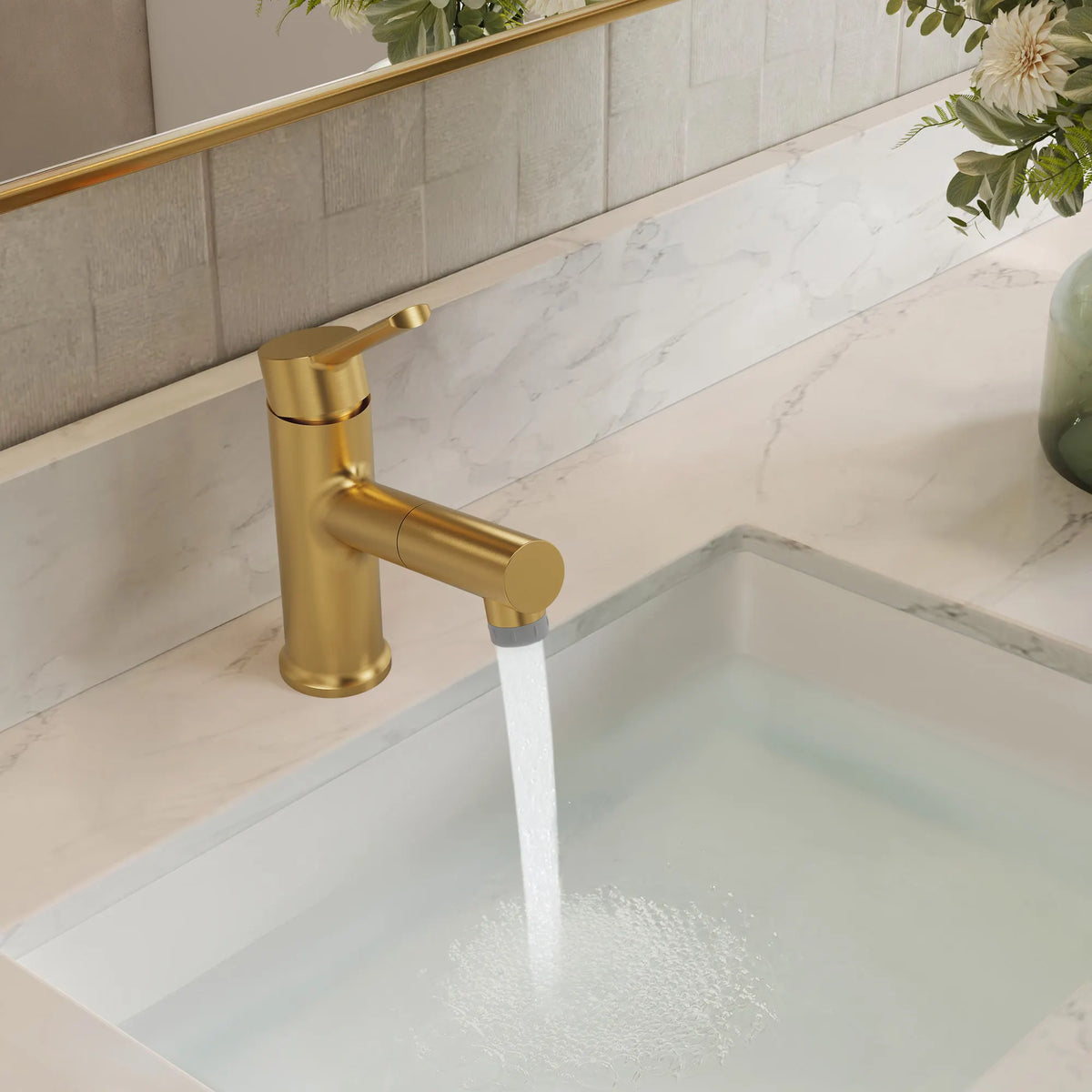 Single-Handle Pull-Out Bathroom Sink Faucet With Dual Spray Modes And Pop-Up Drain