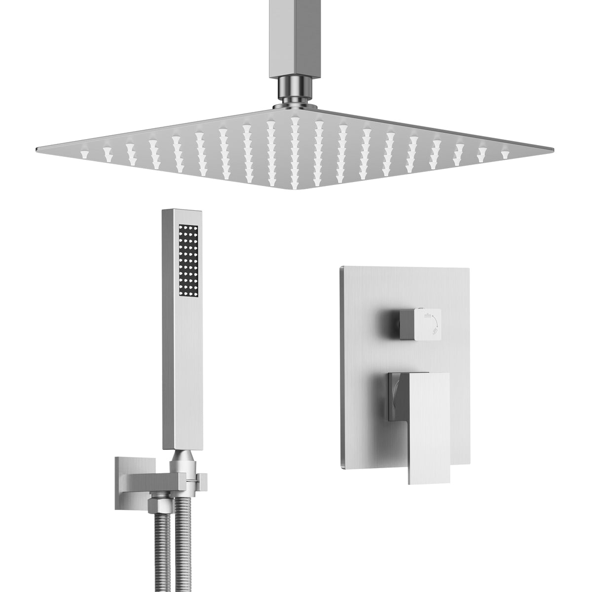 Ceiling-Mounted Rain Shower System with Adjustable Handheld Spray