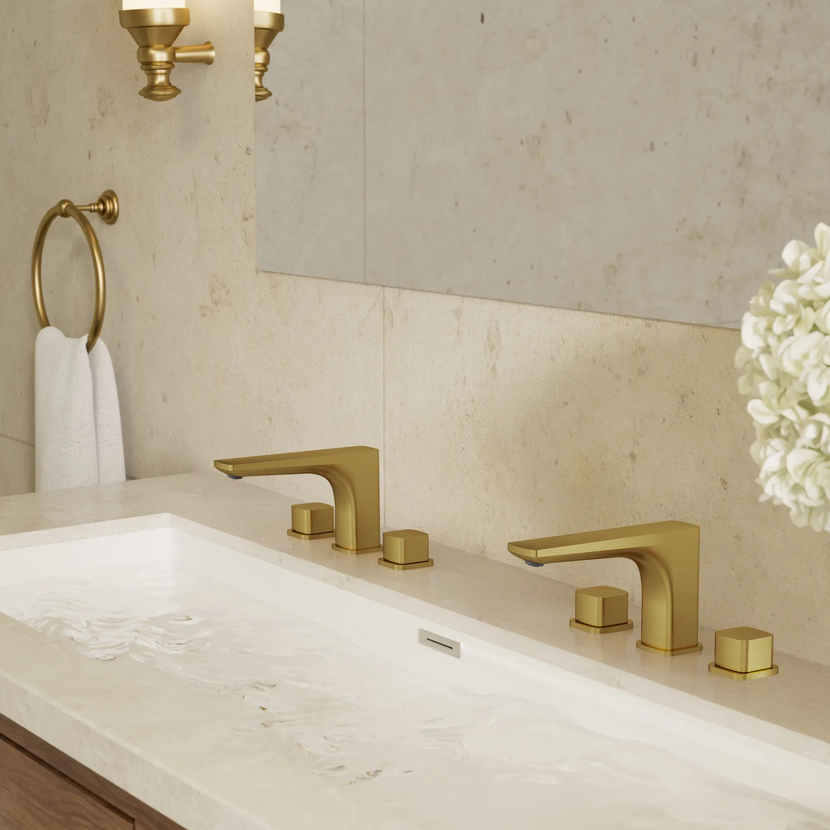 Two-Handle Low Arc Widespread Bathroom Sink Faucet With Pop-Up Drain