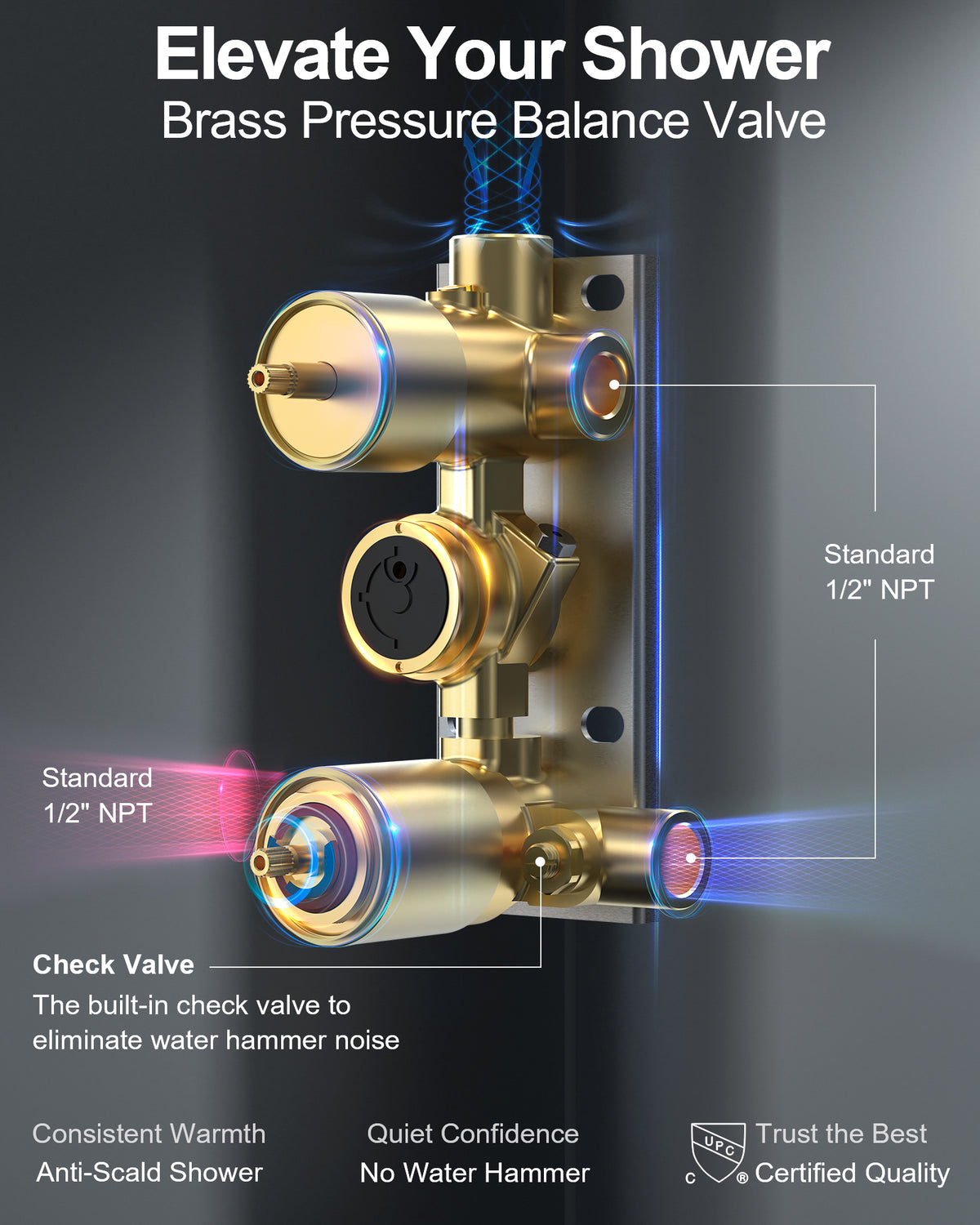 LED Wall-Mounted Shower System with Six Body Jets and Handheld