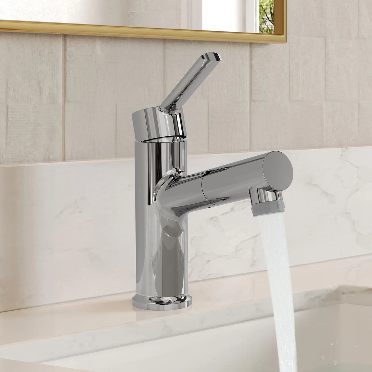 Single-Handle Pull-Out Bathroom Sink Faucet With Dual Spray Modes And Pop-Up Drain