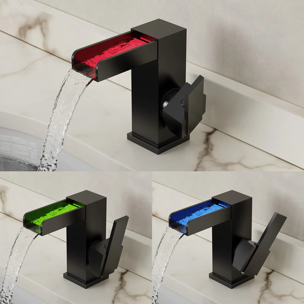 Single-Handle LED Waterfall Bathroom Sink Faucet With Pop-Up Drain