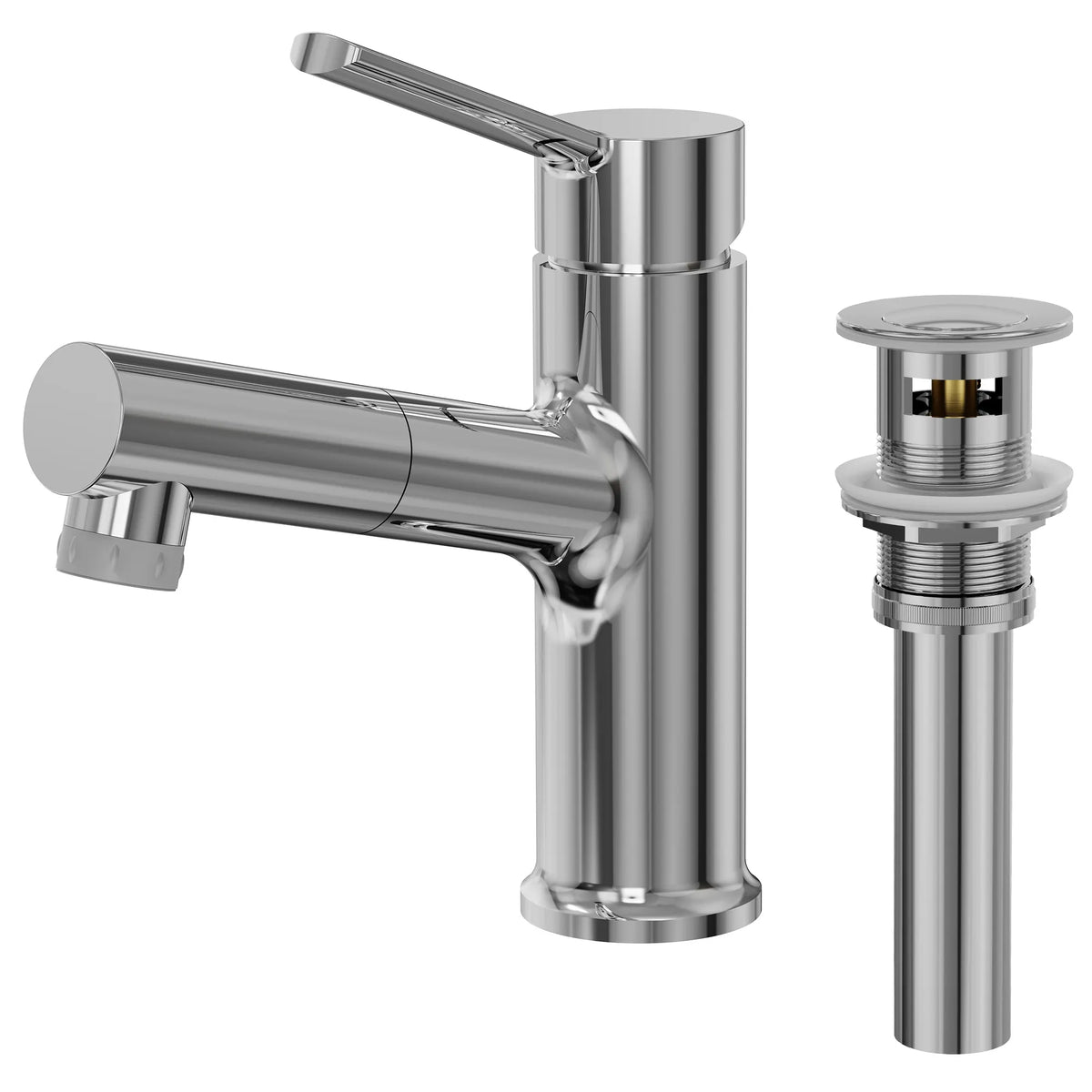Single-Handle Pull-Out Bathroom Sink Faucet With Dual Spray Modes And Pop-Up Drain