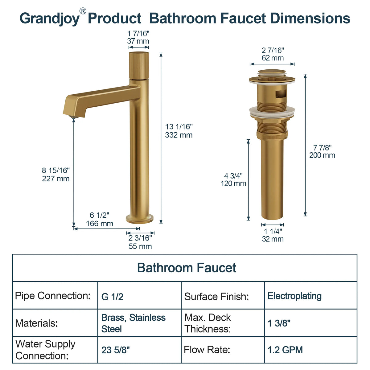 Single-Handle Vessel Bathroom Sink Faucet With Pop-Up Drain