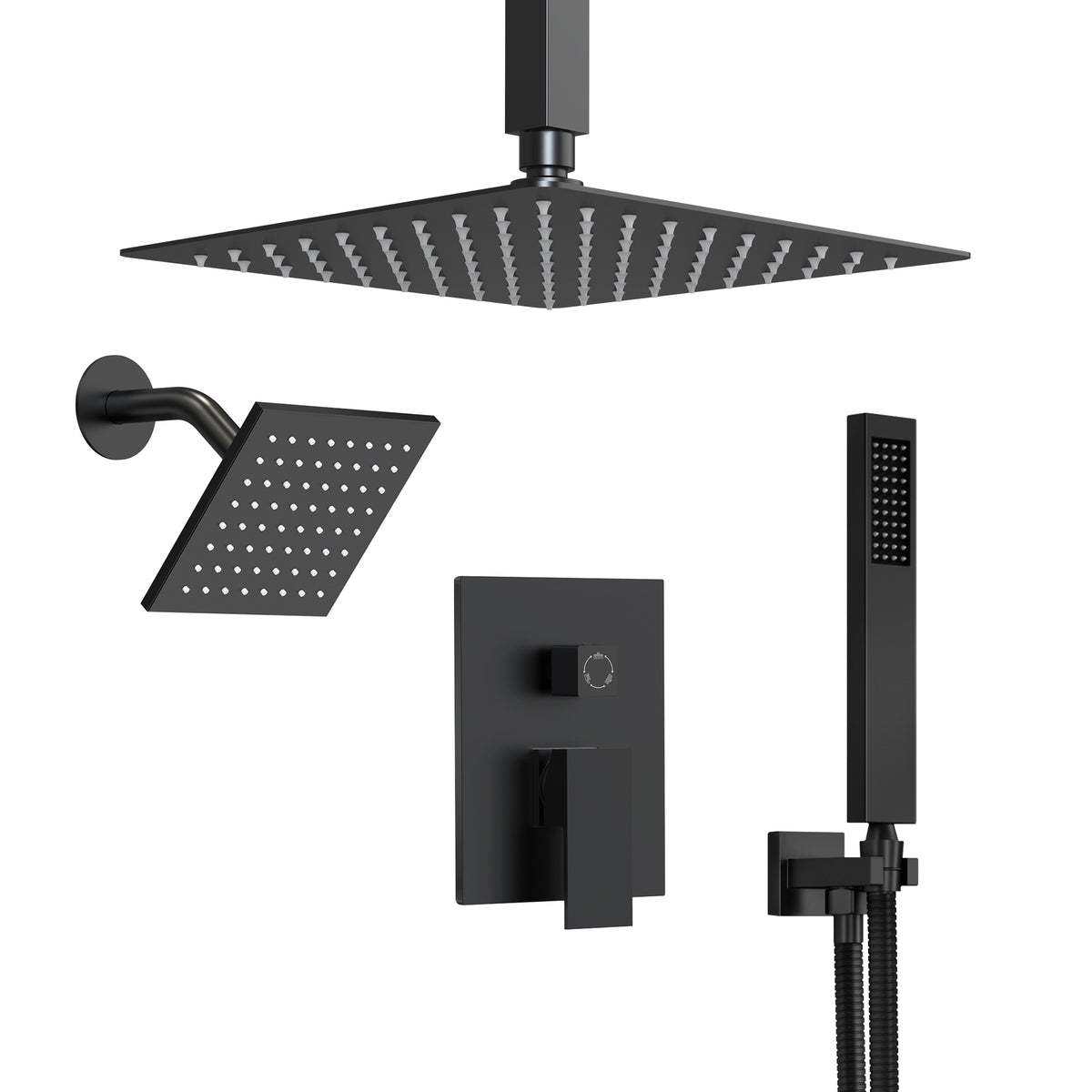 Square Ceiling-Mounted Dual Shower System with Handheld Spray