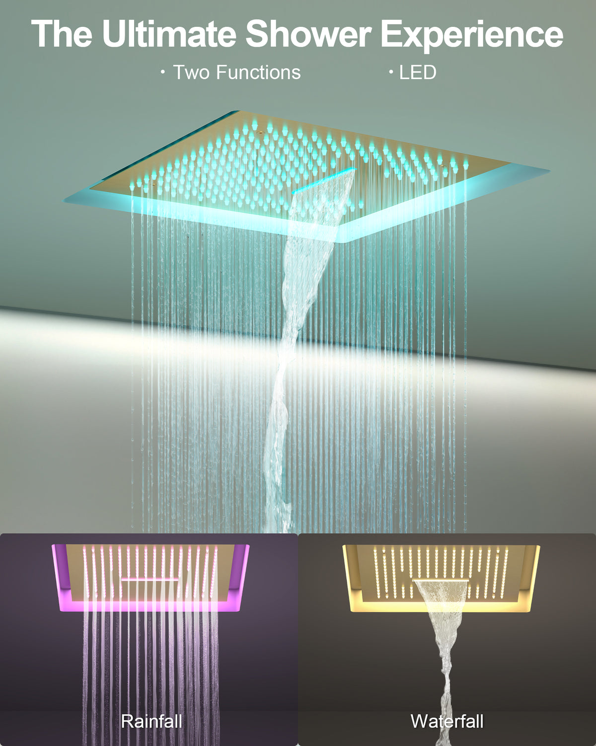 LED Ceiling-Mounted Thermostatic Shower System with Body Jets