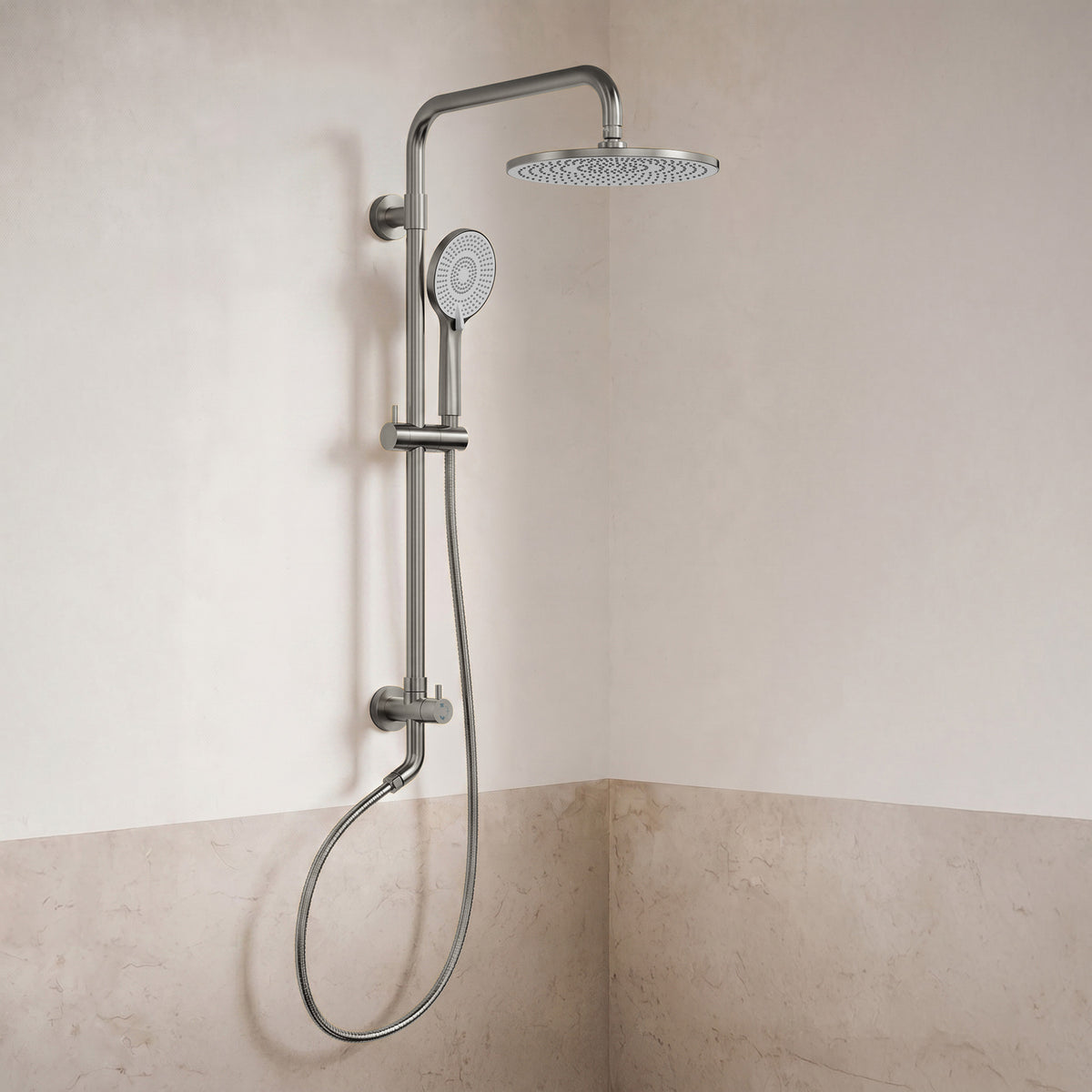 Exposed Dual-Function Rain Shower System with Adjustable Handheld