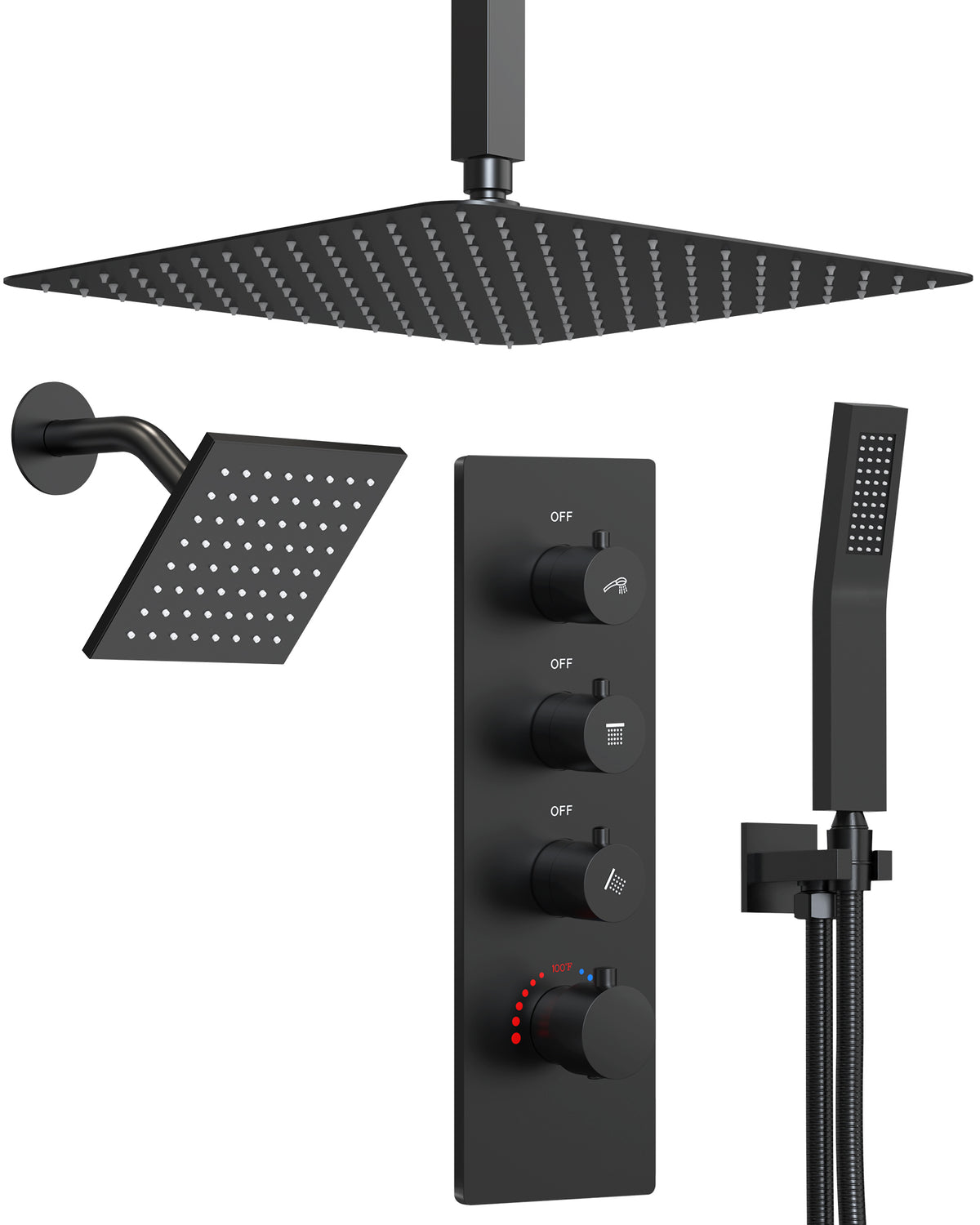 16-Inch Ceiling-Mounted Dual-Head Shower System with Handheld Sprayer