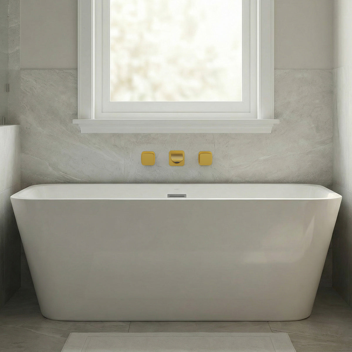 High-Flow Wall-Mounted Bathtub Faucet with Flat Spout and Dual Handles