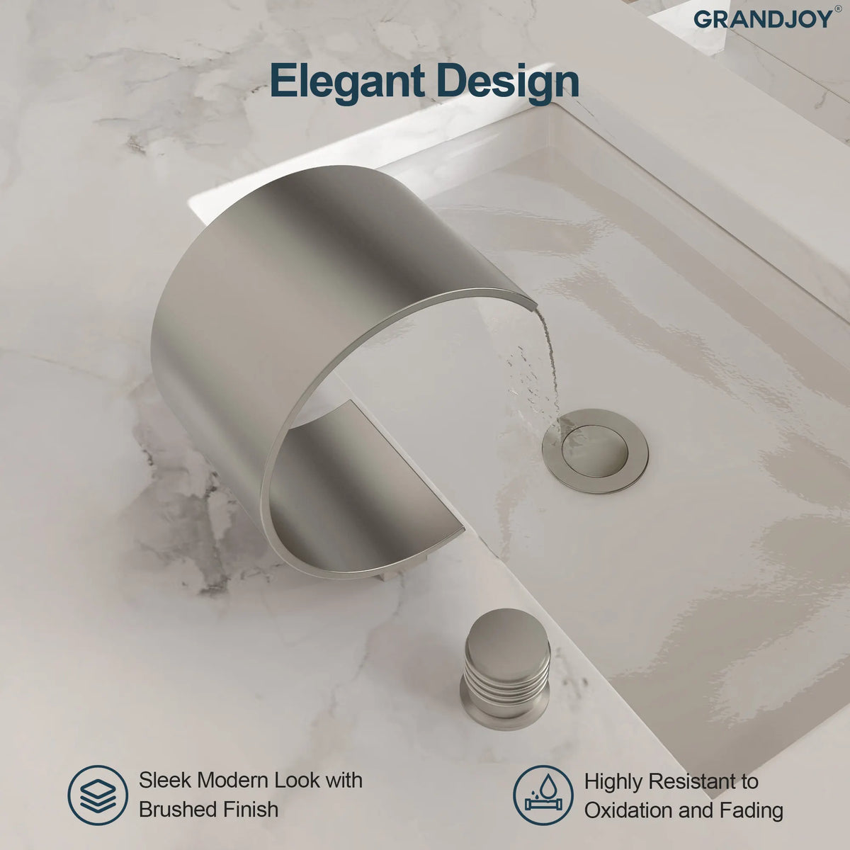 Two-Handle Waterfall Widespread Bathroom Sink Faucet With Pop-Up Drain