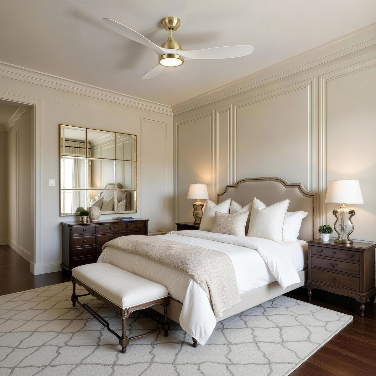 52-Inch Downrod Mount 3-Blade Ceiling Fan with Light and Remote Control