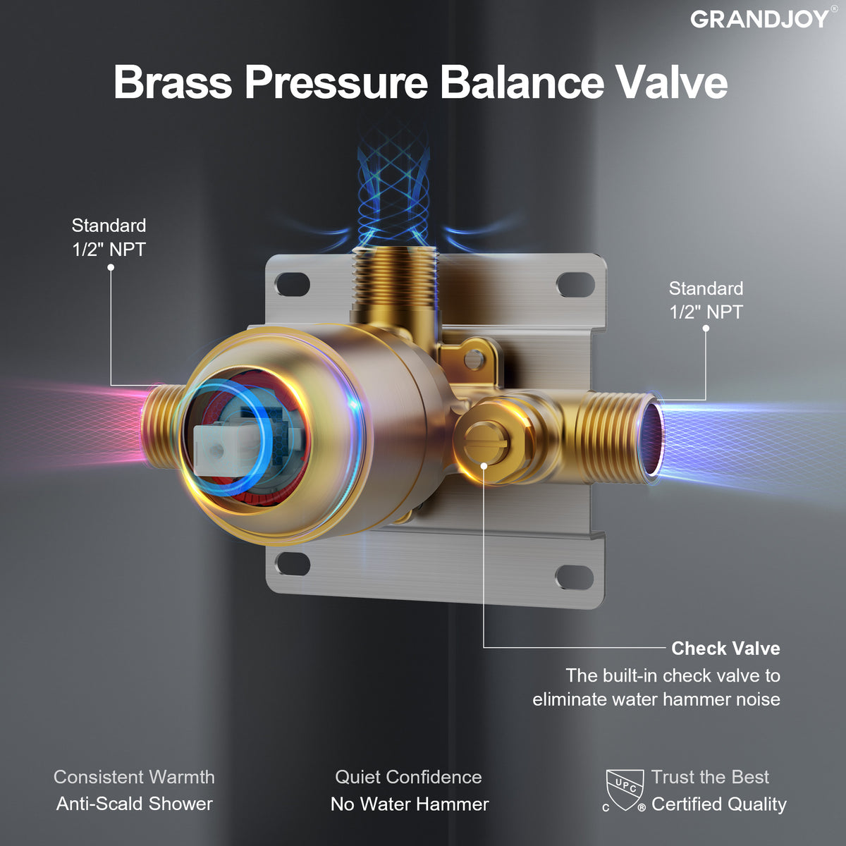 Round Wall-Mounted Rain Shower System with Pressure-Balanced Valve