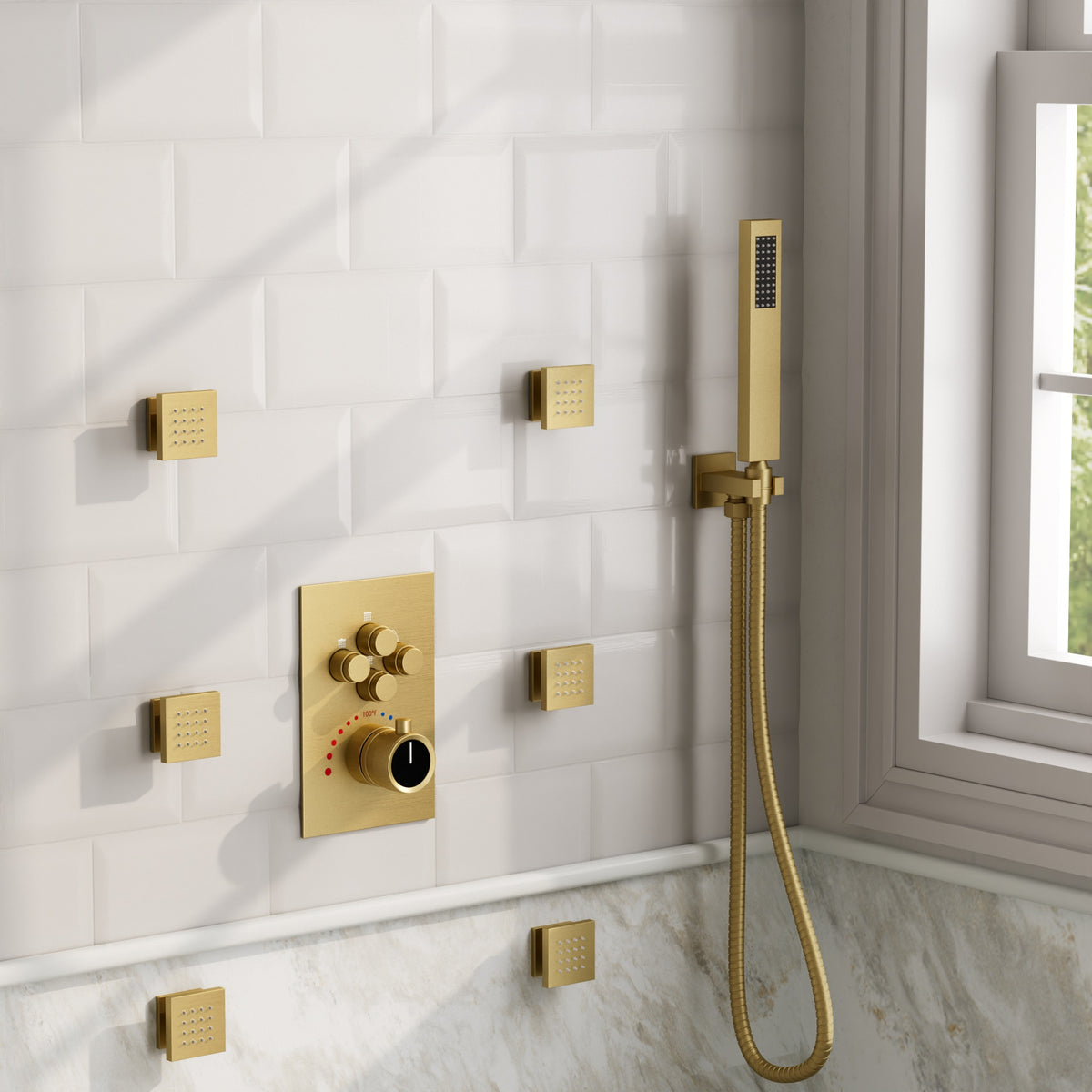 Square Wall-Mounted Dual Shower System with Body Jets