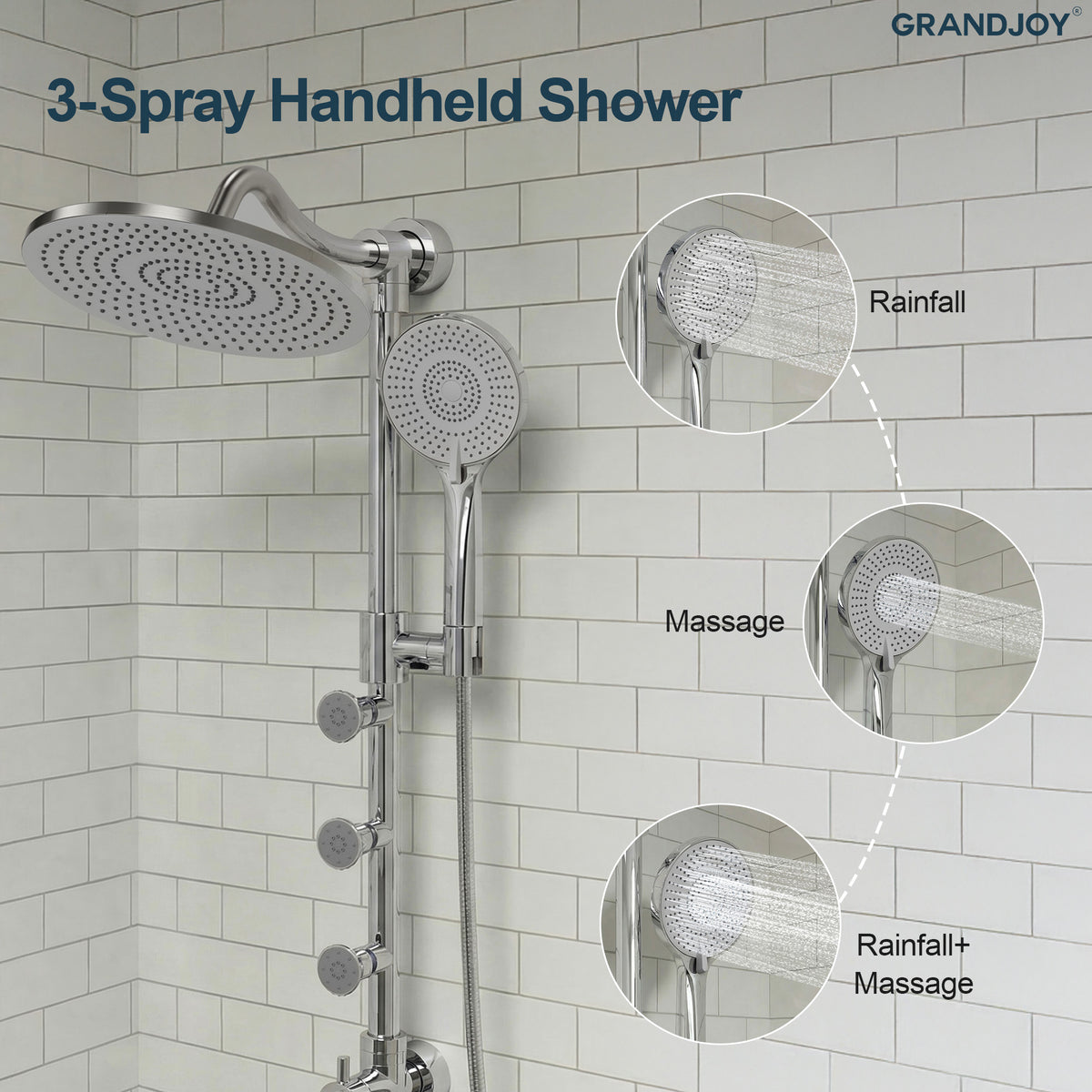 Exposed Rain Shower System with Handheld and Side Sprays