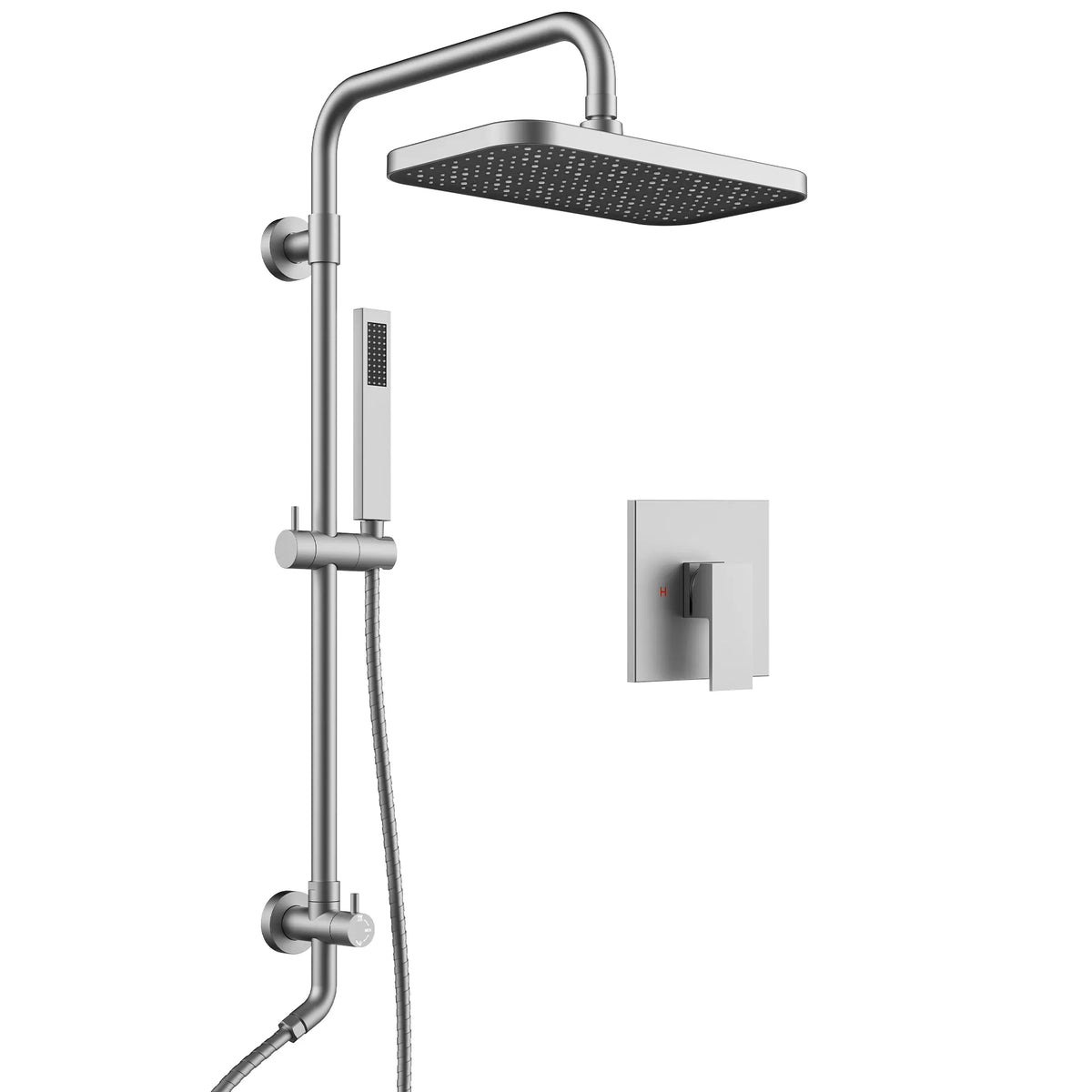 Exposed Shower System with Wide Rain Head and Handheld Spray