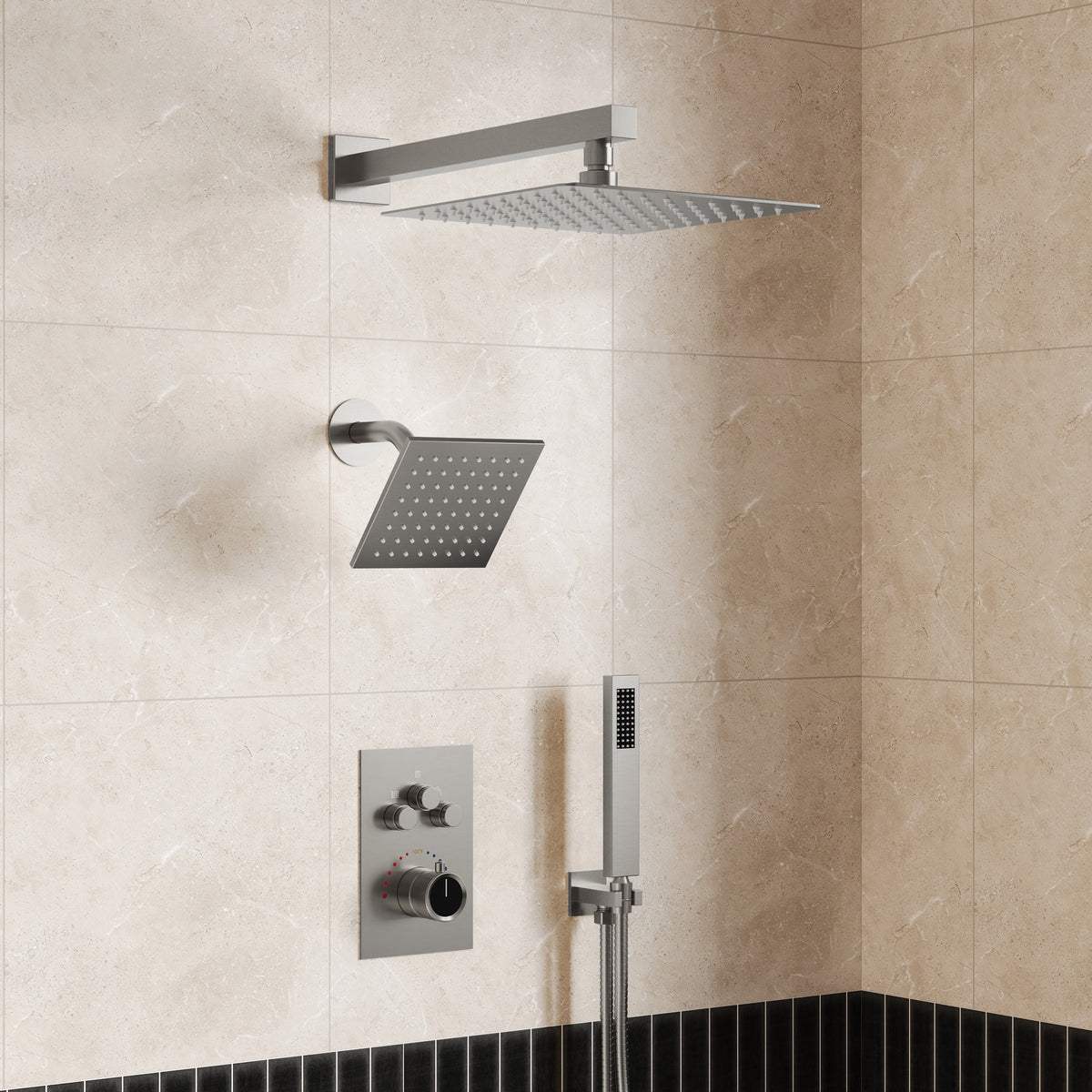 Wall-Mounted Thermostatic Dual Shower System with Handheld Spray