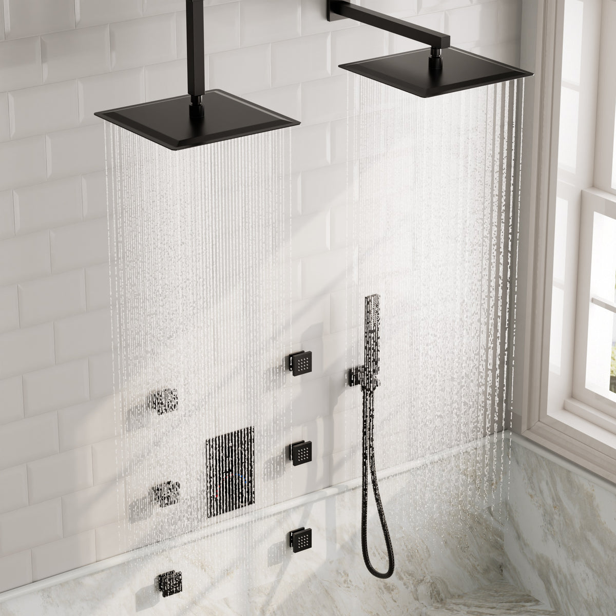 Square Wall-Mounted Dual Shower System with Body Jets